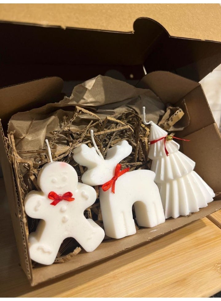 Handmade 3-Piece Christmas Candle Set - Reindeer, Tree & Gingerbread Man