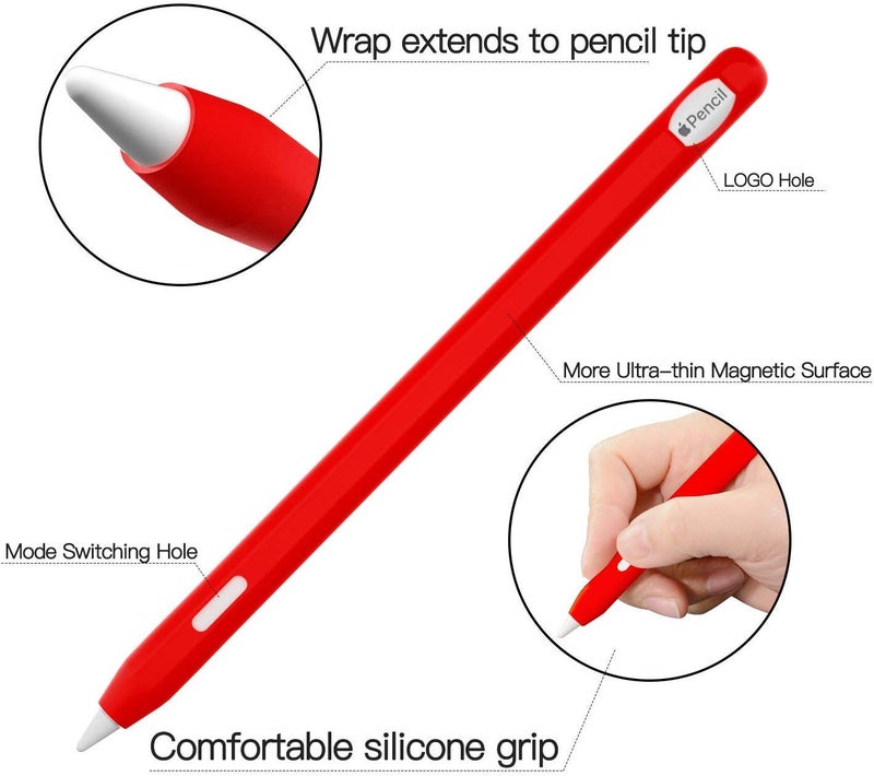 OJOS Sleeve Cover Compatible with Apple Pencil 2nd Generation, Grip Skin Case Accessories Compatible with iPad Pencil 2 Gen with Nib Cap- Red - Image 2