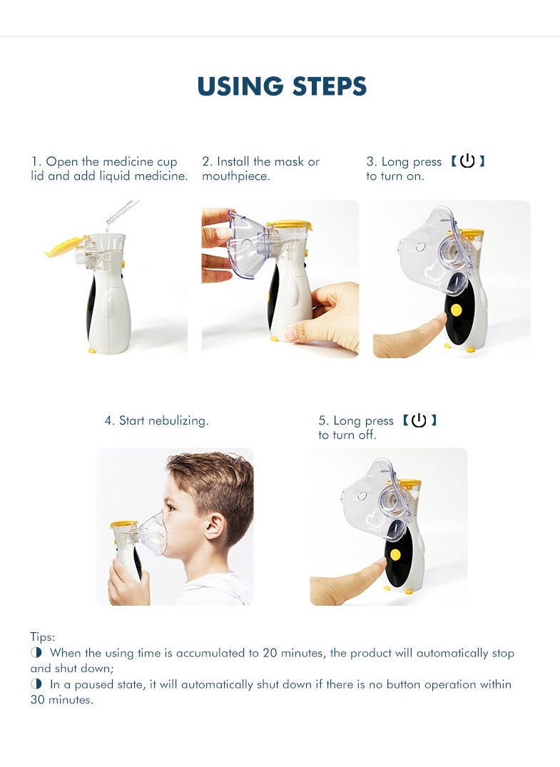 Household Nebulizer Ultra-Quiet Portable Nebulizer Compact Nebulizer with Auto-Cleaning Mode Nebulizer for Adults Kids Travel and Home Use
