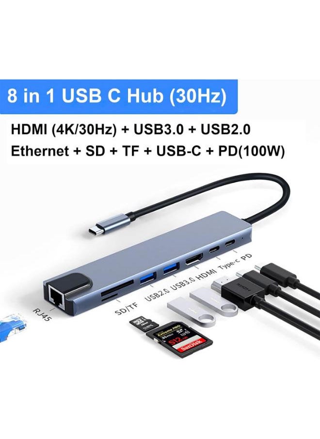 Generic - USB C Hub Docking Station, Azhizco 8 in 1 USB C Dongle with 4K HDMI, RJ45 Ethernet, 87W PD, SD/TF Card Reader, 2 USB Ports, USB Type C Hub for MacBook Pro Air M1 Dell XPS Nintendo Switch - Image 1