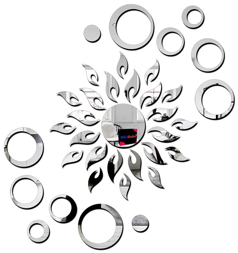 Bikri Kendra Bikri Kendra Sun with Rings 123D Acrylic Mirror Wall Stickers Premium Collection silver1