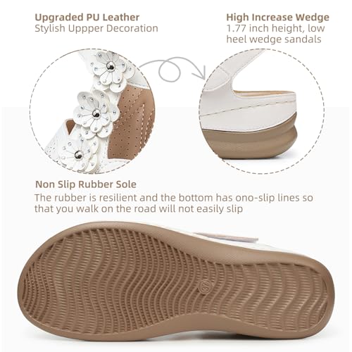 SHIBEVER Wedge Sandals for Women Dressy: White Size 8 Low Summer Platform Comfort Dress Sandal - Comfortable Walking Sandals - Ankle Strap Flat Womens Sandal - Image 3