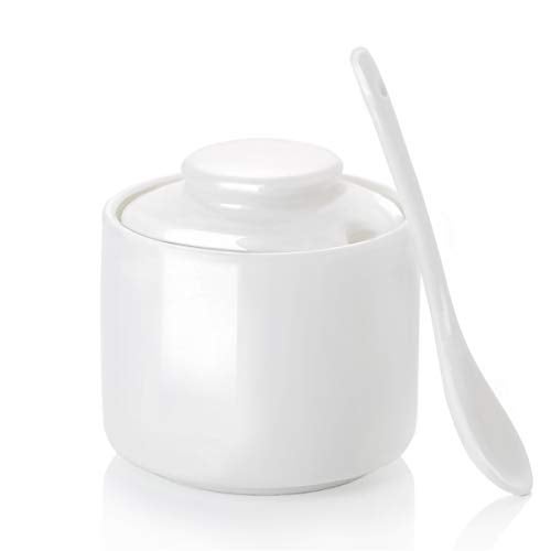ONTUBE Ceramic Sugar Bowl with Lid and Spoon,Porcelain Seasoning Box Salt Bowl,8oz - Image 1