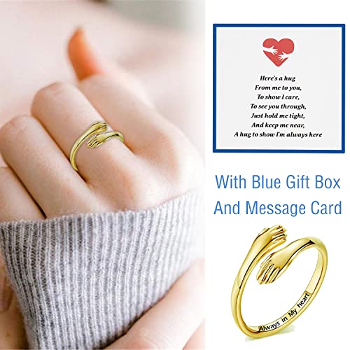 RINHOO Hug Rings for Women 18K Gold Plated Gold Silver Adjustable Ring for Mother Daughter (Always in my heart-Gold) - Image 2