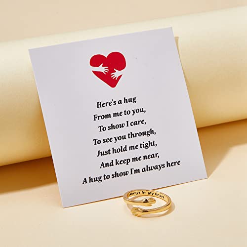RINHOO Hug Rings for Women 18K Gold Plated Gold Silver Adjustable Ring for Mother Daughter (Always in my heart-Gold) - Image 4