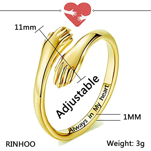 RINHOO Hug Rings for Women 18K Gold Plated Gold Silver Adjustable Ring for Mother Daughter (Always in my heart-Gold) - Image 3