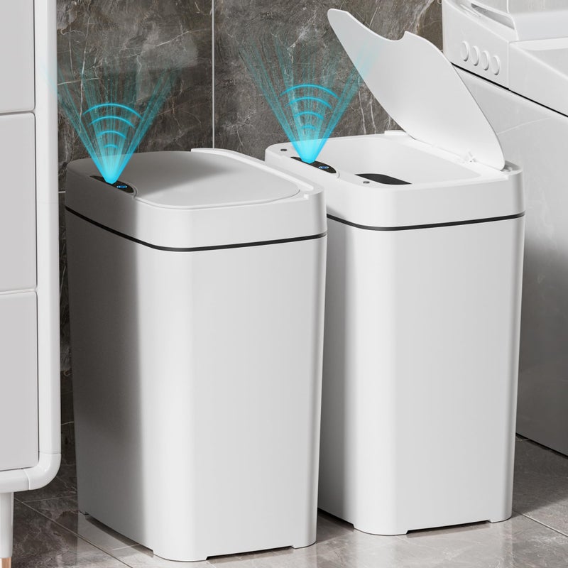 Vanpopubs 2 Pack 2.7 Gal Bathroom Trash Can with Lid, Automatic Trash Can Small Smart Garbage Can Touchless, Slim Motion Sensor Waterproof Plastic Trash Bins for Bedroom Office Kitchen Toilet - Image 1