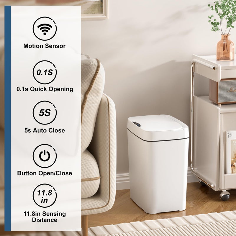 Vanpopubs 2 Pack 2.7 Gal Bathroom Trash Can with Lid, Automatic Trash Can Small Smart Garbage Can Touchless, Slim Motion Sensor Waterproof Plastic Trash Bins for Bedroom Office Kitchen Toilet - Image 2