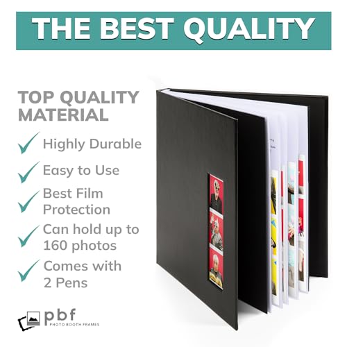 pbf PHOTO BOOTH FRAMES PBF (1 Pack) Photo Booth Album, Guest Book with 2x6 Clear Picture Inserts, Black Cover with Plastic Sleeves & White Pages, Scrapbook Album for Photo Strips, Memory Book, Wedding, and Baby Showers - Image 4