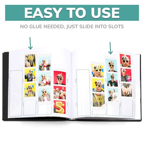 pbf PHOTO BOOTH FRAMES PBF (1 Pack) Photo Booth Album, Guest Book with 2x6 Clear Picture Inserts, Black Cover with Plastic Sleeves & White Pages, Scrapbook Album for Photo Strips, Memory Book, Wedding, and Baby Showers - Image 5