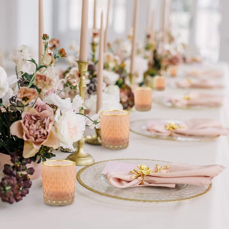 SHMILMH Pink Votive Candle Holders Set of 24, Pink Christmas Table Centerpiece Glass Tealight Holders Bulk with Gold Rim, Tea Candle Holder for Birthday Wedding Decor - Image 2