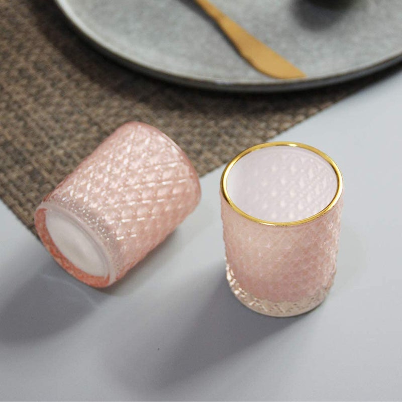 SHMILMH Pink Votive Candle Holders Set of 24, Pink Christmas Table Centerpiece Glass Tealight Holders Bulk with Gold Rim, Tea Candle Holder for Birthday Wedding Decor - Image 3