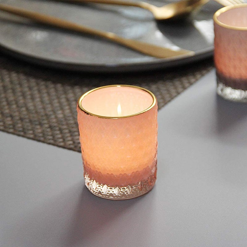 SHMILMH Pink Votive Candle Holders Set of 24, Pink Christmas Table Centerpiece Glass Tealight Holders Bulk with Gold Rim, Tea Candle Holder for Birthday Wedding Decor - Image 4