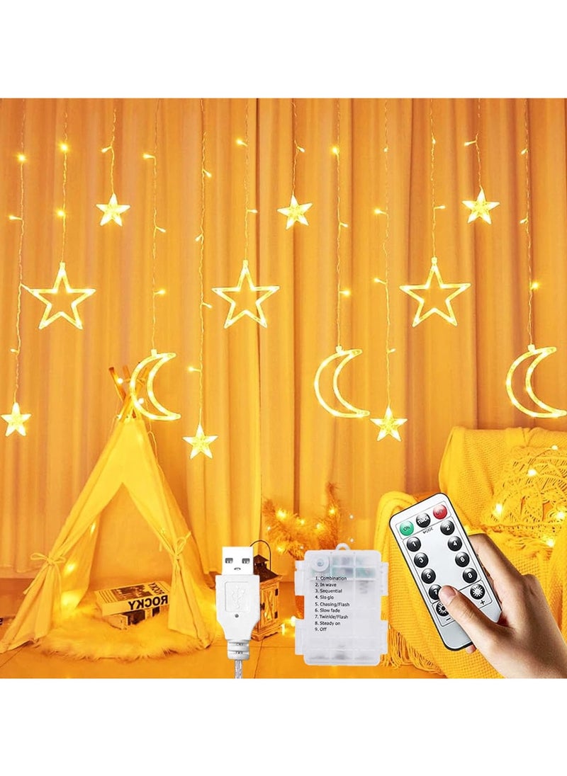Generic Ramadan Decorations 3.5M Curtain Lights, Stars and Moon Window Ramadan Lights 8 Modes USB and Battery Powered  - Image 1