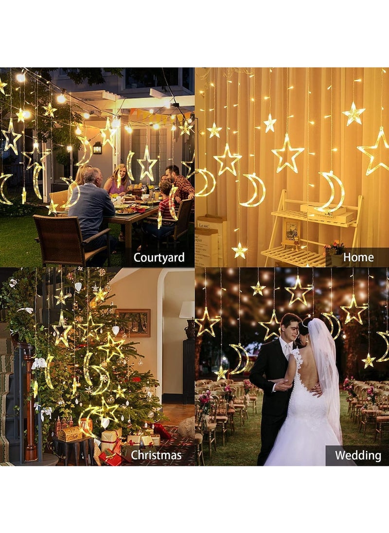 Generic Ramadan Decorations 3.5M Curtain Lights, Stars and Moon Window Ramadan Lights 8 Modes USB and Battery Powered  - Image 3