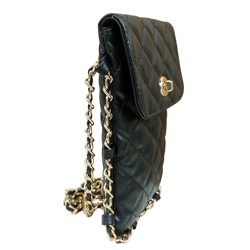 Larswon Cell Phone Crossbody Bag Quilted Bags Cell Phone Purse Soft Chain Crossbody Cellphone Wallet Bag for Women Black - Image 4