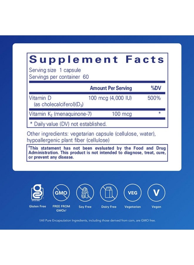 Pure Encapsulations فيتامين د3 وك2 من بيور إنكابسوليشنز | دعم صحة العظام والأوعية الدموية | 60 كبسولة - Image 2