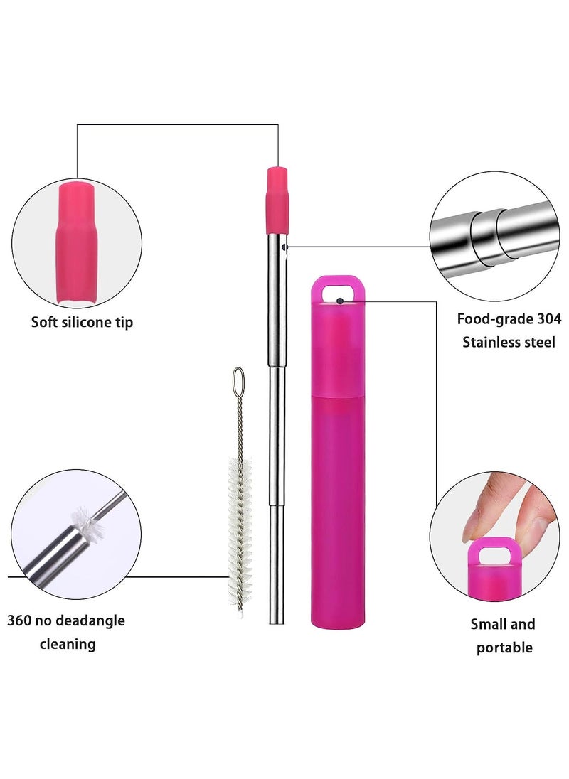 Generic - Metal Reusable Straws, Collapsible Portable Telescopic Straw with Plastic Housing Silicone Tips and Cleaning Brush, Retractable Pocket Drinking Straws, 3 Pcs - Image 1