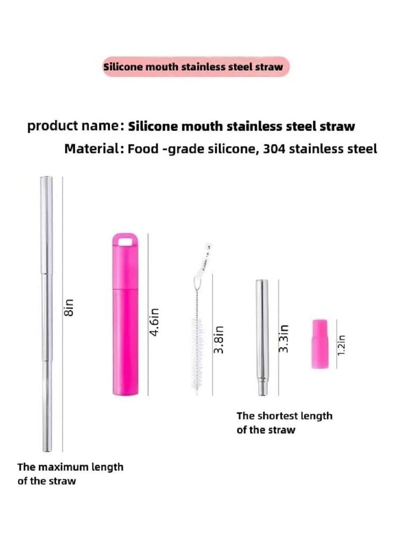 Generic - Metal Reusable Straws, Collapsible Portable Telescopic Straw with Plastic Housing Silicone Tips and Cleaning Brush, Retractable Pocket Drinking Straws, 3 Pcs - Image 1