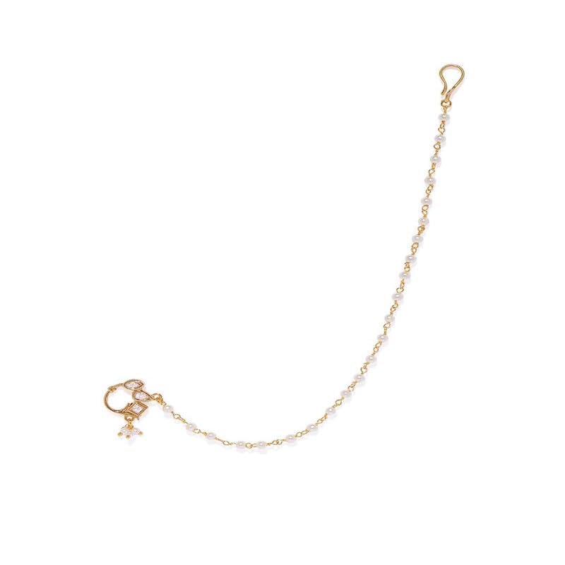 ACCESSHER Gold Plated Traditional & Ethnic Kundan Embellished Clip-On Nose Ring/Non-Piercing Nose Pin/Nathani for Women, 30 g, Pack of 1 (Nose Ring 2) - Image 1