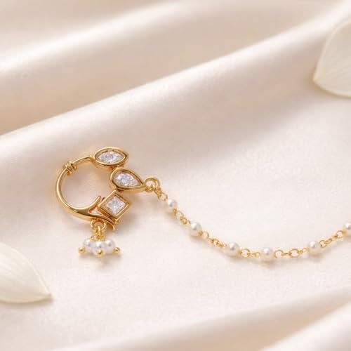 ACCESSHER Gold Plated Traditional & Ethnic Kundan Embellished Clip-On Nose Ring/Non-Piercing Nose Pin/Nathani for Women, 30 g, Pack of 1 (Nose Ring 2) - Image 4