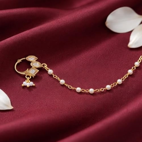 ACCESSHER Gold Plated Traditional & Ethnic Kundan Embellished Clip-On Nose Ring/Non-Piercing Nose Pin/Nathani for Women, 30 g, Pack of 1 (Nose Ring 2) - Image 3