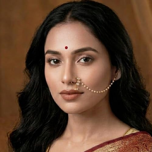 ACCESSHER Gold Plated Traditional & Ethnic Kundan Embellished Clip-On Nose Ring/Non-Piercing Nose Pin/Nathani for Women, 30 g, Pack of 1 (Nose Ring 2) - Image 2