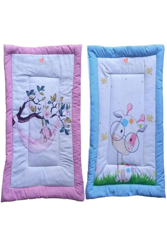 SmallBerry™ Combo Newborn Baby Pom Pom Cotton Baby Bed | Godari | Cradle Bed | Crib Sheet | Changing Mat Baby Godadi | Godari | Bedding Set | Mattress_Pack of 2 Piece_Bird & Giraffe - Image 1
