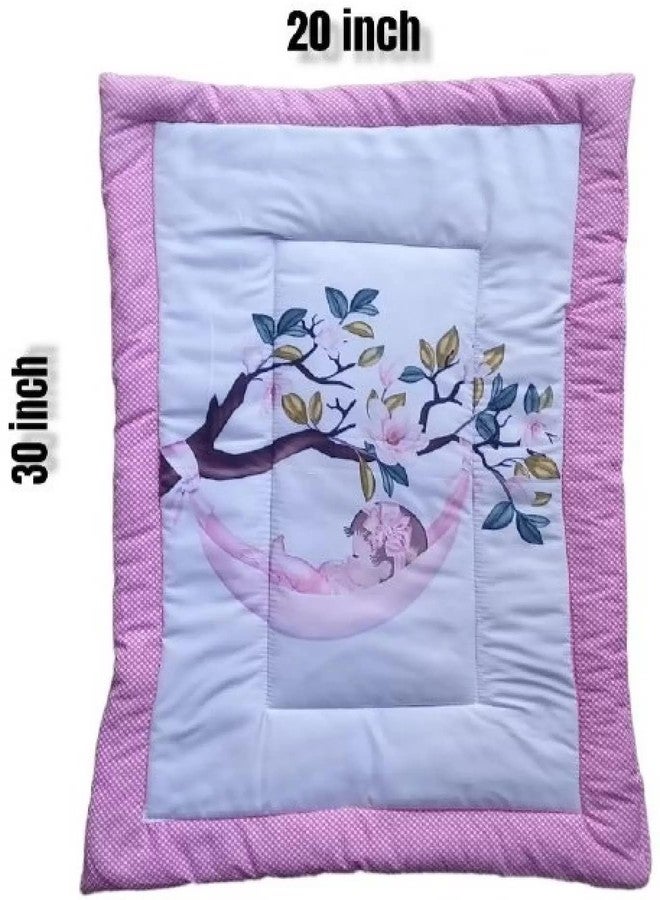 SmallBerry™ Combo Newborn Baby Pom Pom Cotton Baby Bed | Godari | Cradle Bed | Crib Sheet | Changing Mat Baby Godadi | Godari | Bedding Set | Mattress_Pack of 2 Piece_Bird & Giraffe - Image 2