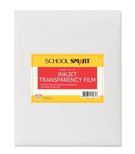 School Smart فيلم شفافية مدرسي ذكي بتقنية نفث الحبر مع شريط استشعار، 8-1/2 × 11 بوصة، شفاف، عبوة من 50 - Image 1