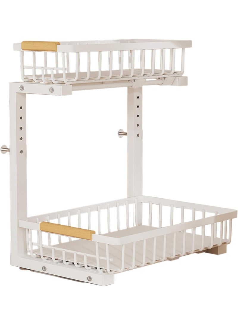 Walpck Under Sink Organizer, 2 Tier Under the Sink Storage, Slide out Pull out Cabinet Organizer Shelf, Metal Sliding Drawer for Kitchen Bathroom Pantry Closet Organization Rack, White - Image 1