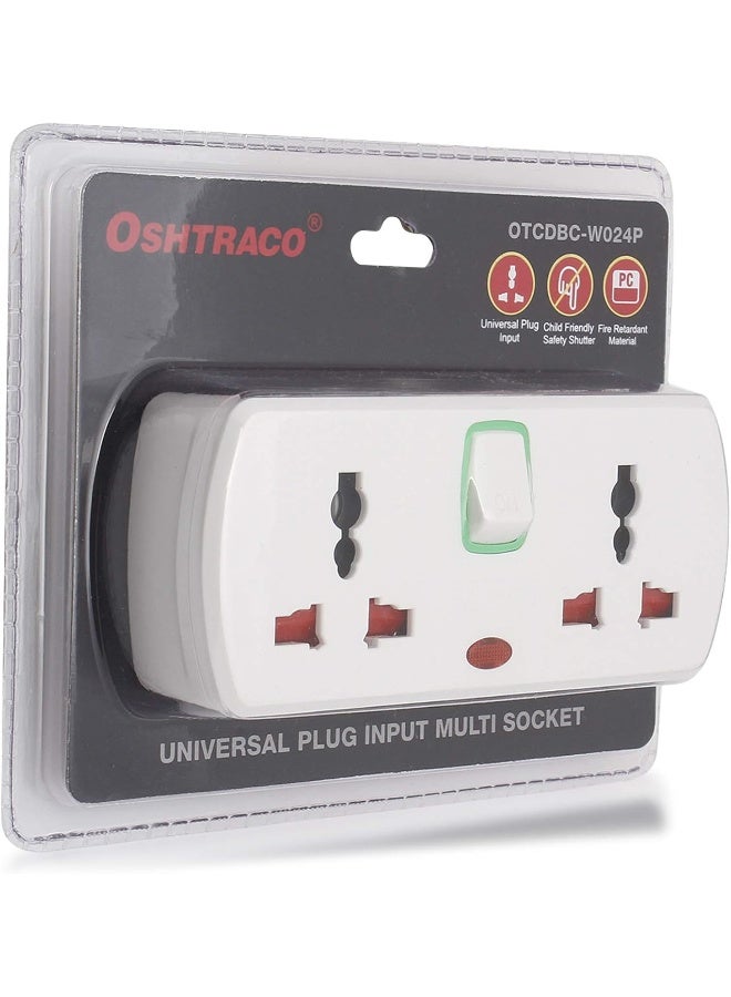 OSHTRACO مقبس عالمي متعدد المداخل 2 طريق، مع 2x مخرج 2 دبوس، ومفتاح رئيسي - Image 1