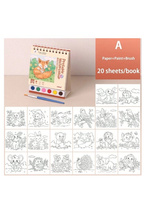 Watercolor Painting Paper Set & Diy Watercolor Kit, Creative Art Kit with Brushes & Paints  Paint Coloring Book Animal Series
