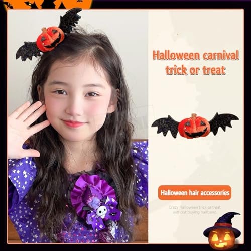TLISMI Halloween Pumpkin Bat Hairclip for Girls & Women | Cute Hair Accessory with Glitter Bat Wings | Spooky Cosplay, Trick-or-Treat Costume Headwear for Halloween Party & Theme Events - Image 2