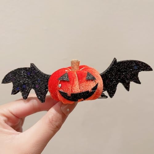 TLISMI Halloween Pumpkin Bat Hairclip for Girls & Women | Cute Hair Accessory with Glitter Bat Wings | Spooky Cosplay, Trick-or-Treat Costume Headwear for Halloween Party & Theme Events - Image 3