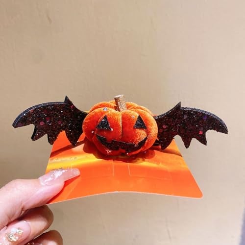 TLISMI Halloween Pumpkin Bat Hairclip for Girls & Women | Cute Hair Accessory with Glitter Bat Wings | Spooky Cosplay, Trick-or-Treat Costume Headwear for Halloween Party & Theme Events - Image 4