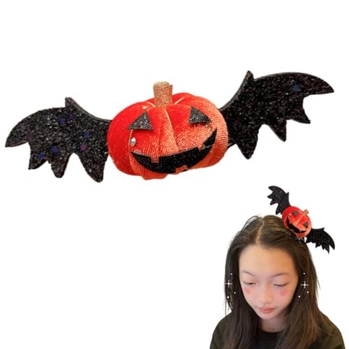 TLISMI Halloween Pumpkin Bat Hairclip for Girls & Women | Cute Hair Accessory with Glitter Bat Wings | Spooky Cosplay, Trick-or-Treat Costume Headwear for Halloween Party & Theme Events - Image 1