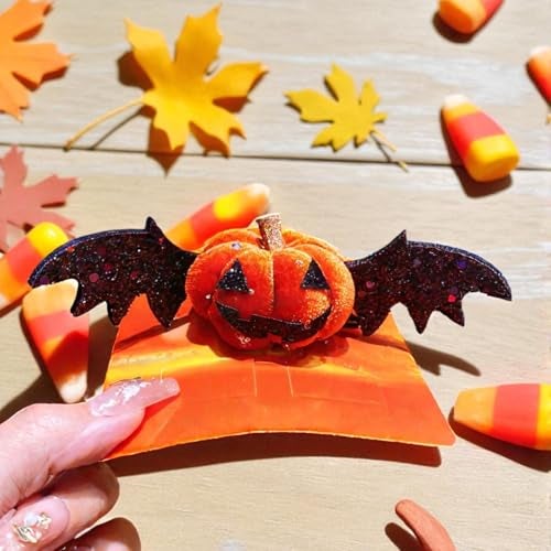 TLISMI Halloween Pumpkin Bat Hairclip for Girls & Women | Cute Hair Accessory with Glitter Bat Wings | Spooky Cosplay, Trick-or-Treat Costume Headwear for Halloween Party & Theme Events - Image 5