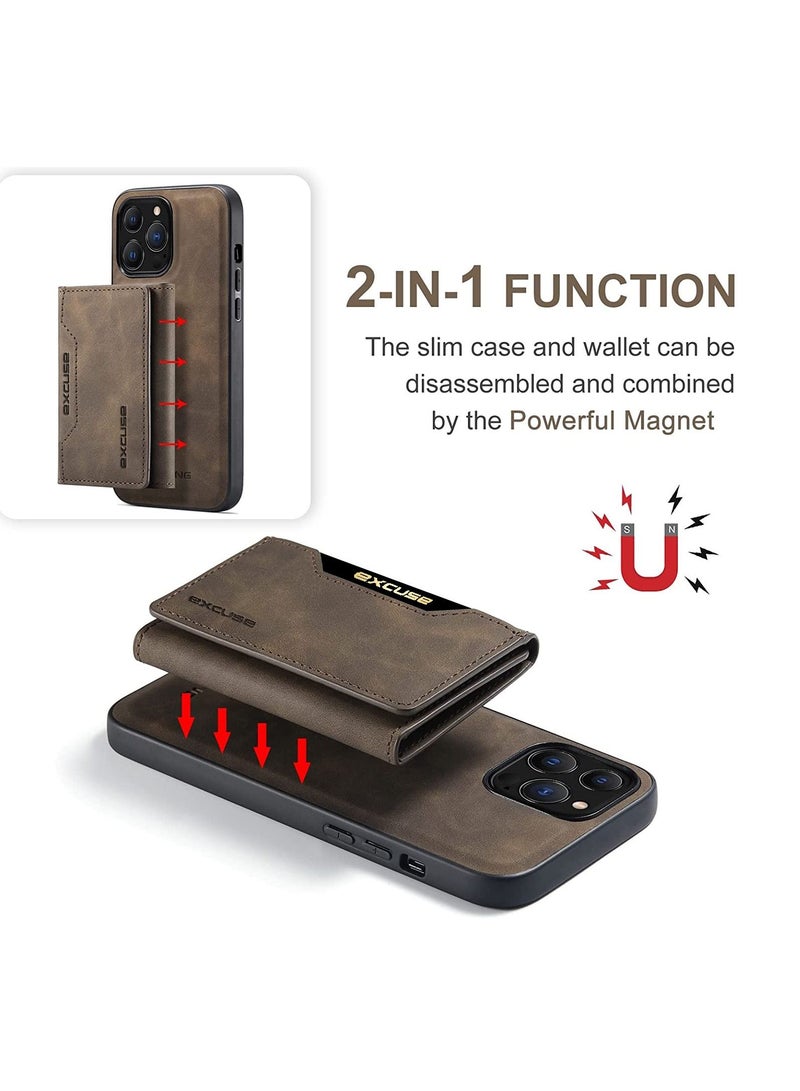أكس سي جراب ممتاز لهاتف iPhone 14 Pro ، جراب هاتف جلدي غطاء خلفي مغناطيسي قابل للفصل وحامل بطاقات ثلاثي الطي لهاتف iPhone 14 Pro - قهوة - Image 2