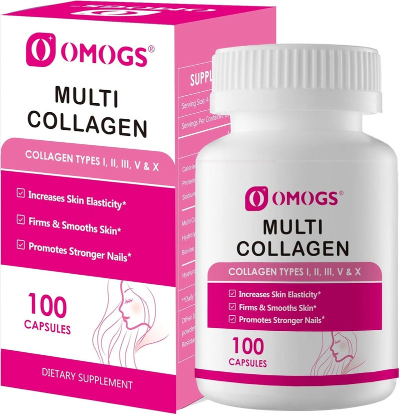 OMOGS Collagen Peptides CapsuleNaturally Sourced Hydrolyzed Collagen with prebiotic  Cranberry Extract  Hair Skin Nail Joint Digestive Health  Immune Support NonGMO 100 Capsule - Image 1