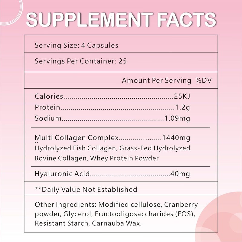 OMOGS Collagen Peptides CapsuleNaturally Sourced Hydrolyzed Collagen with prebiotic  Cranberry Extract  Hair Skin Nail Joint Digestive Health  Immune Support NonGMO 100 Capsule - Image 2