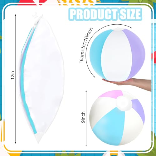 Whaline 16Pcs Mermaid Colored Inflatable Beach Ball 16 Inch Round Pool PVC Balls Cute Game Toys for Summer Hawaiian Tropical Theme Beach Swimming Party Decor - Image 3