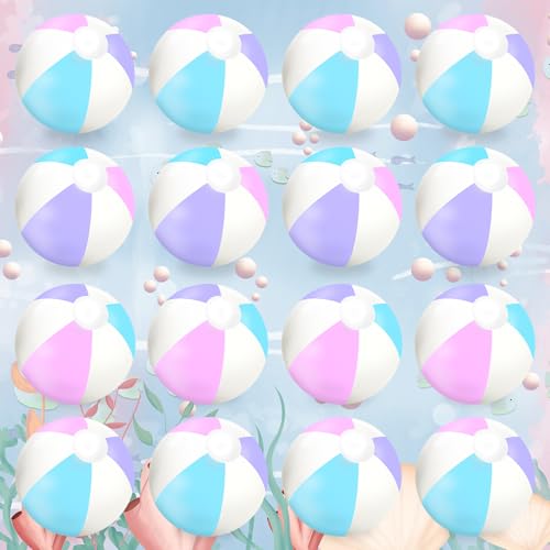 Whaline 16Pcs Mermaid Colored Inflatable Beach Ball 16 Inch Round Pool PVC Balls Cute Game Toys for Summer Hawaiian Tropical Theme Beach Swimming Party Decor - Image 1