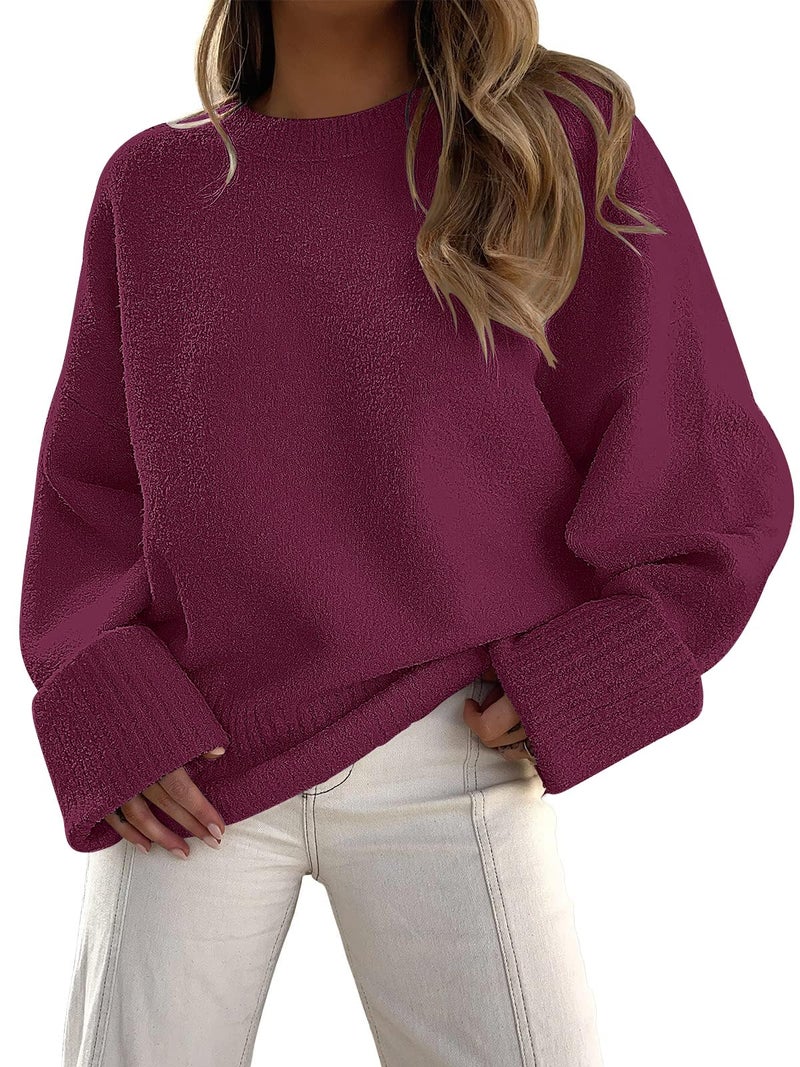 LILLUSORY Oversized Sweater Womens 2026 Fall Fashion Outfits Pullover Long Tunic Old Money Winter Cozy Clothes Cute Crewneck Trendy Knit Chunky Warm Knitted Ladies Top Fuchsia - Image 1