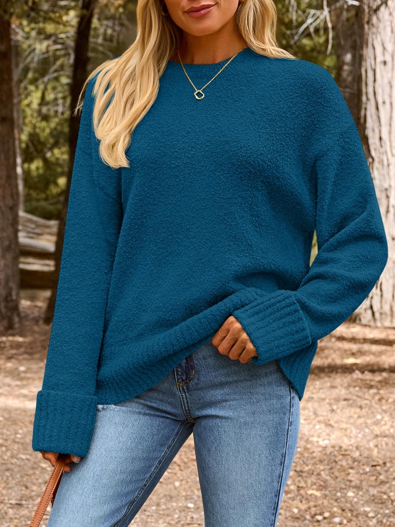 LILLUSORY Oversized Sweater Womens 2026 Fall Fashion Outfits Pullover Long Tunic Old Money Winter Cozy Clothes Cute Crewneck Trendy Knit Chunky Warm Knitted Ladies Top Fuchsia - Image 2