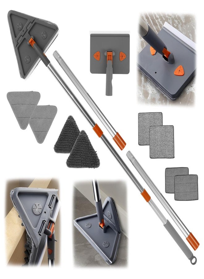 KOUISYY Baseboard Cleaner Tool with 78.7" Long Handle, 360° Rotating Wall Cleaner Mop with Squeegee, 180° Folding Ceiling Cleaning Tool with 8 Reusable Cleaning Pads for Cleaning Window Floor Tile Tub Wall - Image 1
