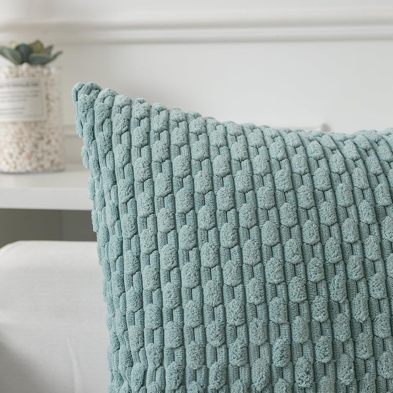 K KEVIN TEXTILE Kevin Textile Throw Pillow Covers Soft Corduroy Decorative Set of 2 Boho Striped Pillow Covers Pillowcases Farmhouse Home Decor for Couch Bed Sofa Living Room 16x16 Inch Dusty Green  - Image 2