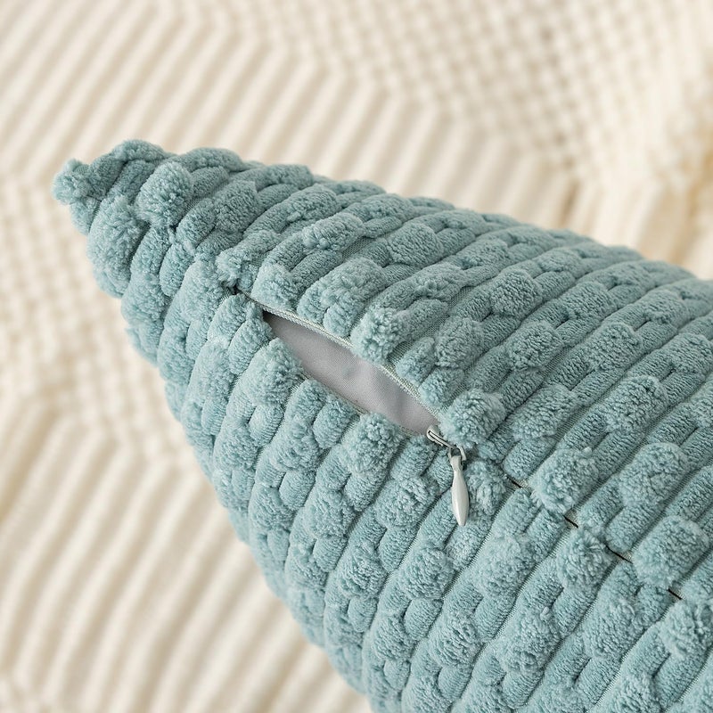 K KEVIN TEXTILE Kevin Textile Throw Pillow Covers Soft Corduroy Decorative Set of 2 Boho Striped Pillow Covers Pillowcases Farmhouse Home Decor for Couch Bed Sofa Living Room 16x16 Inch Dusty Green  - Image 3