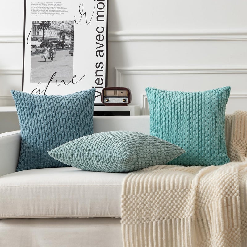 K KEVIN TEXTILE Kevin Textile Throw Pillow Covers Soft Corduroy Decorative Set of 2 Boho Striped Pillow Covers Pillowcases Farmhouse Home Decor for Couch Bed Sofa Living Room 16x16 Inch Dusty Green  - Image 5