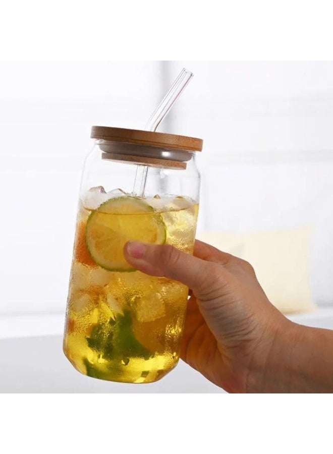 Glass Juice Cup with Bamboo Lid & Glass Straw – Stylish and Eco-Friendly - Image 1